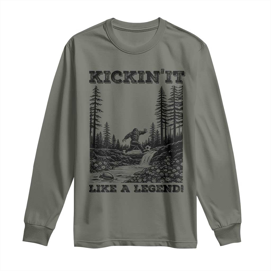 Kickin It Like A Legend Long Sleeve Shirt Funny Bigfoot Soccer Player
