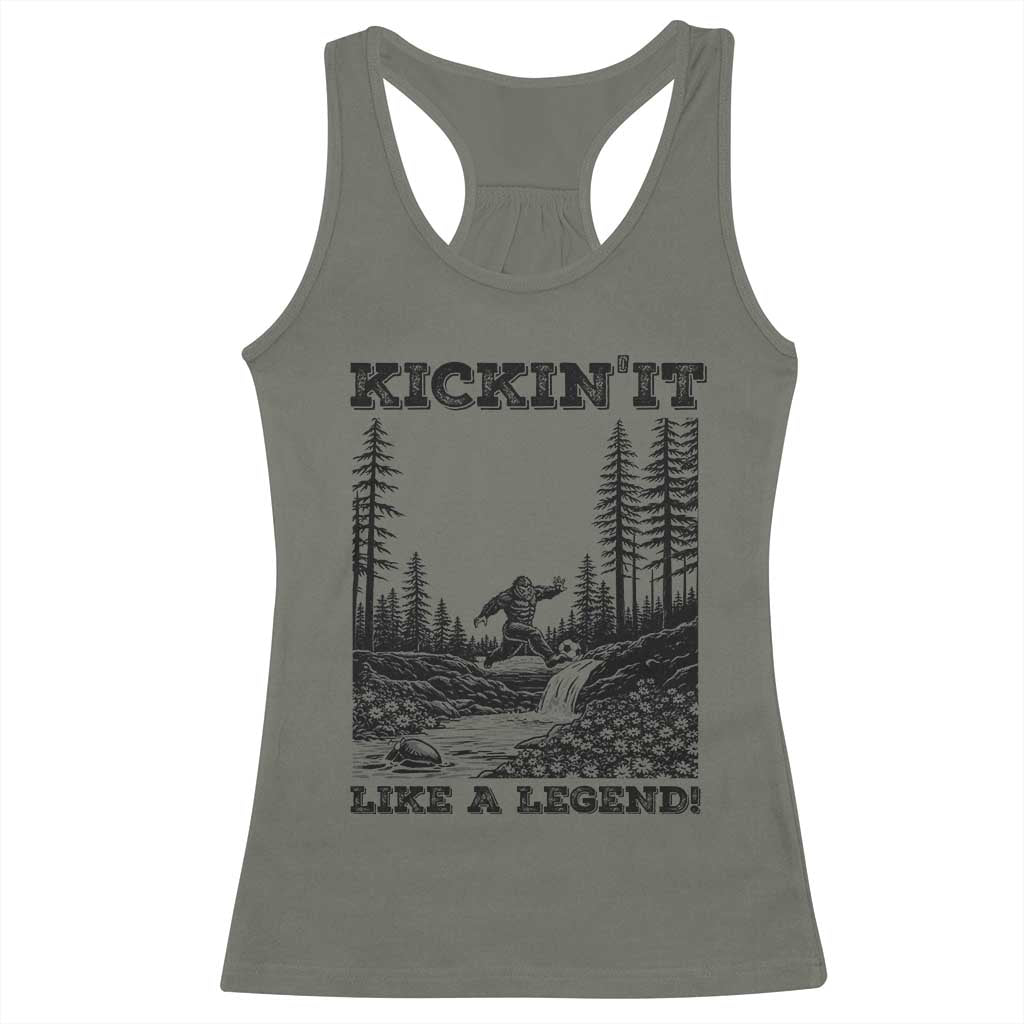 Kickin It Like A Legend Racerback Tank Top Funny Bigfoot Soccer Player