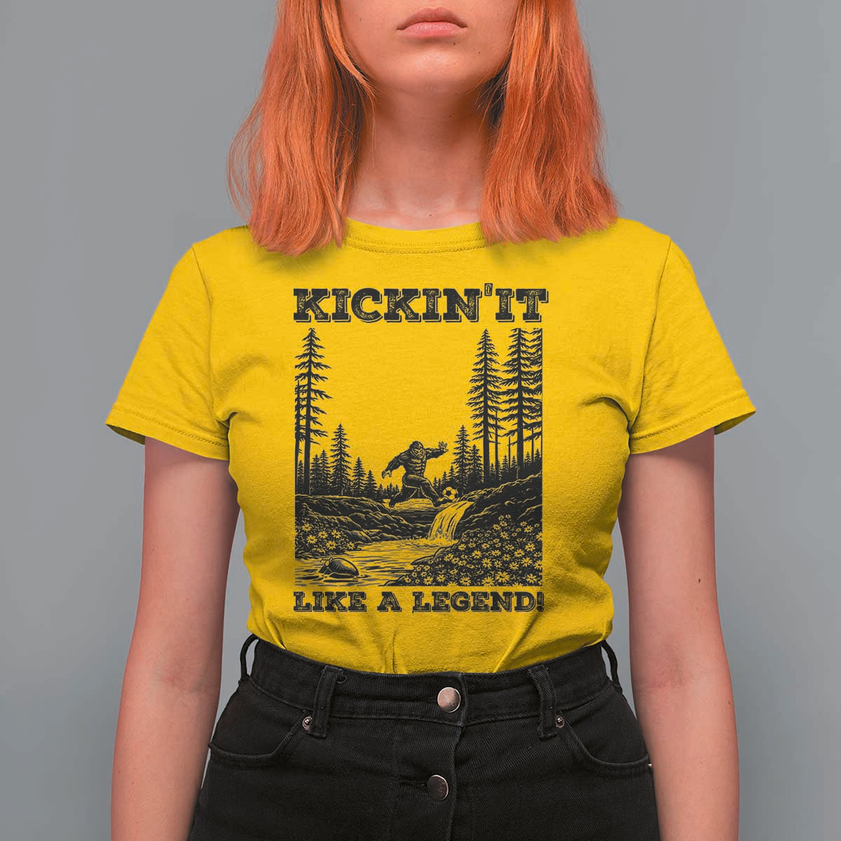 Kickin It Like A Legend T Shirt For Women Funny Bigfoot Soccer Player