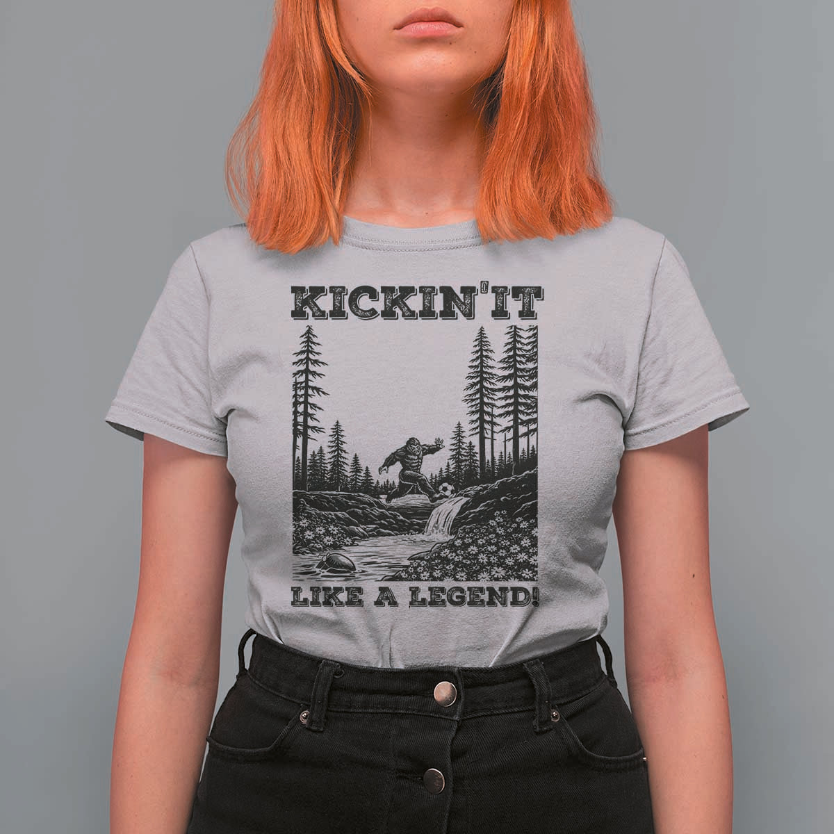 Kickin It Like A Legend T Shirt For Women Funny Bigfoot Soccer Player