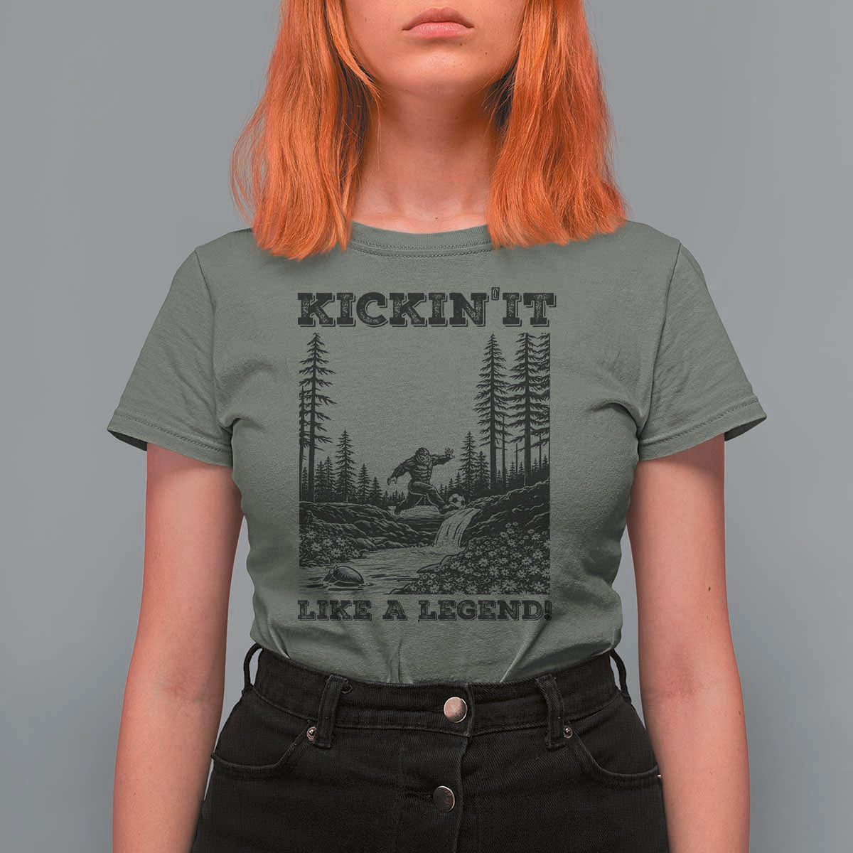 Kickin It Like A Legend T Shirt For Women Funny Bigfoot Soccer Player