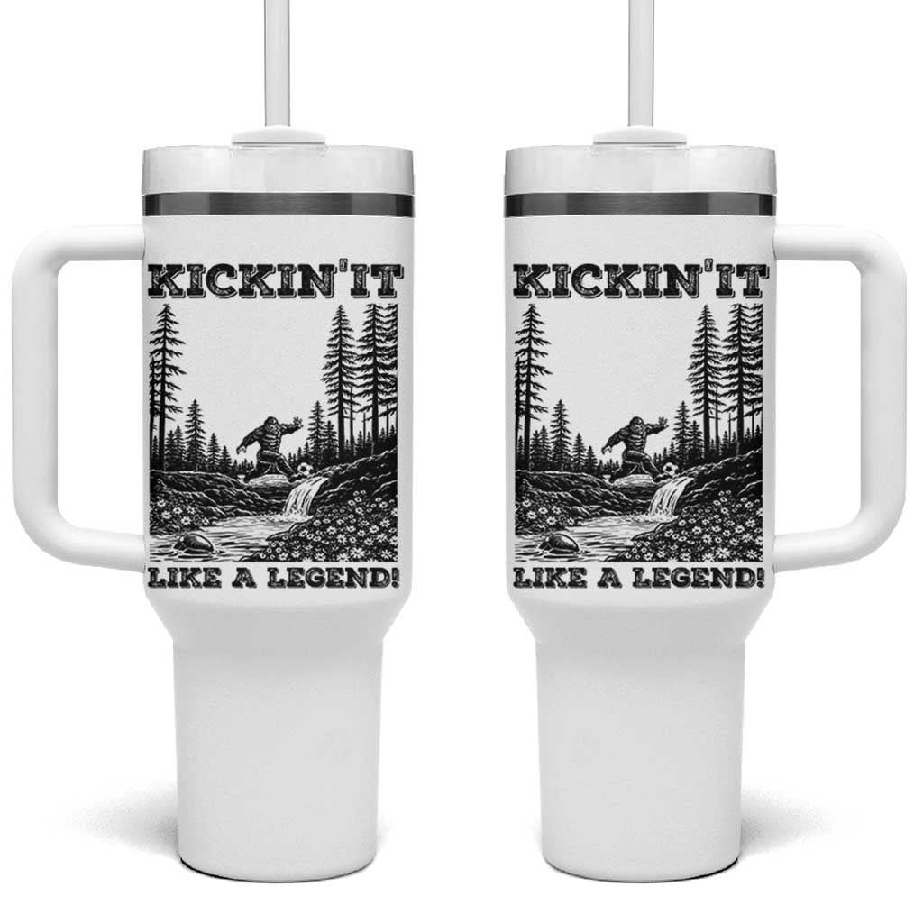 Kickin It Like A Legend Tumbler With Handle Funny Bigfoot Soccer Player