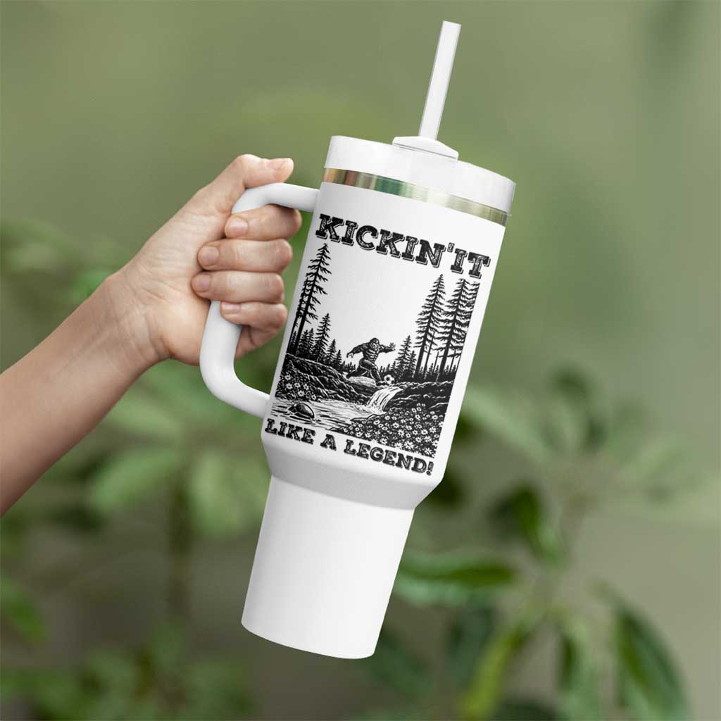 Kickin It Like A Legend Tumbler With Handle Funny Bigfoot Soccer Player