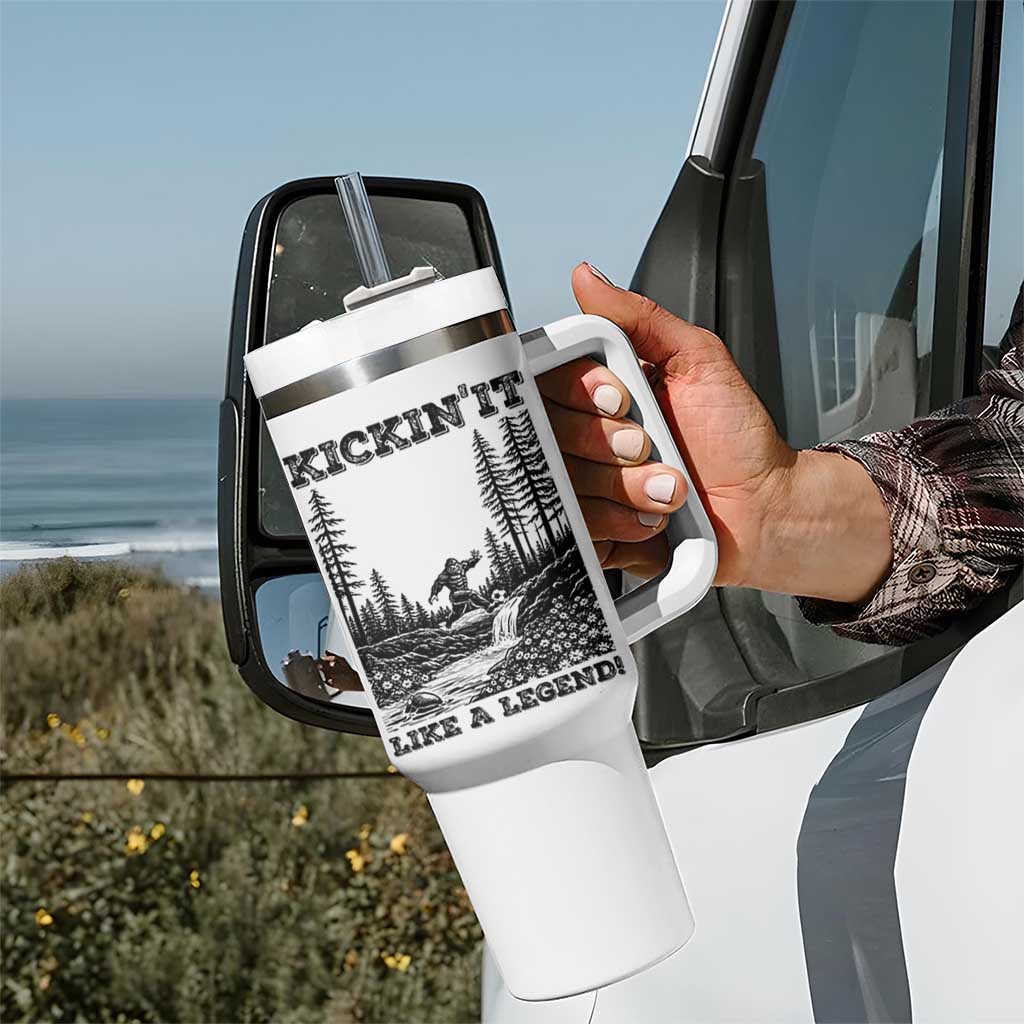 Kickin It Like A Legend Tumbler With Handle Funny Bigfoot Soccer Player