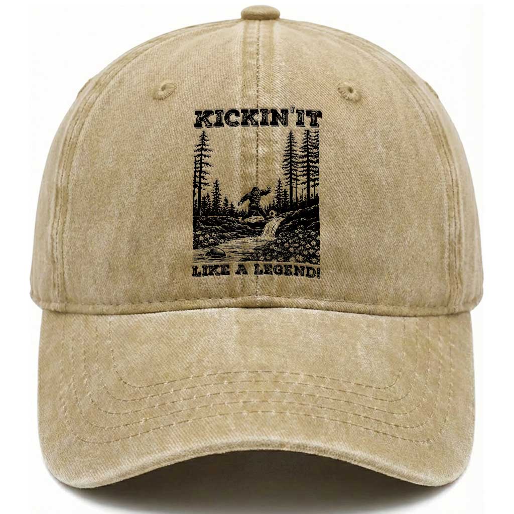 Kickin It Like A Legend Washed Cotton Baseball Cap Funny Bigfoot Soccer Player