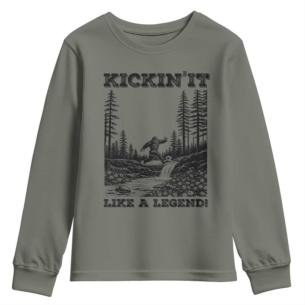 Kickin It Like A Legend Youth Sweatshirt Funny Bigfoot Soccer Player