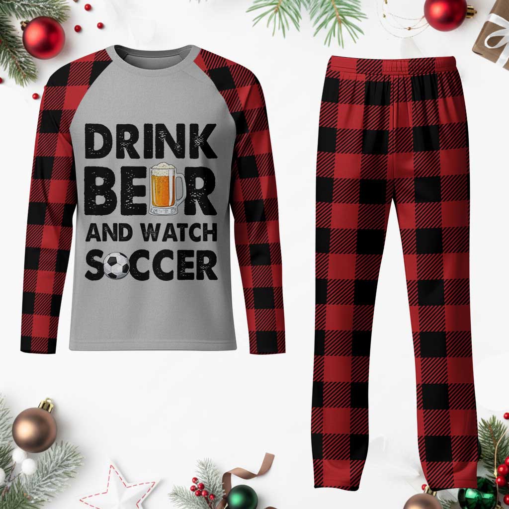 Drink Beer And Watch Soccer Plaid Pajama Set Funny Beer Lover