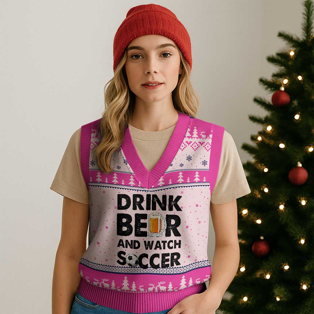 Drink Beer And Watch Soccer V-Neck Knit Sweater Vest Funny Beer Lover