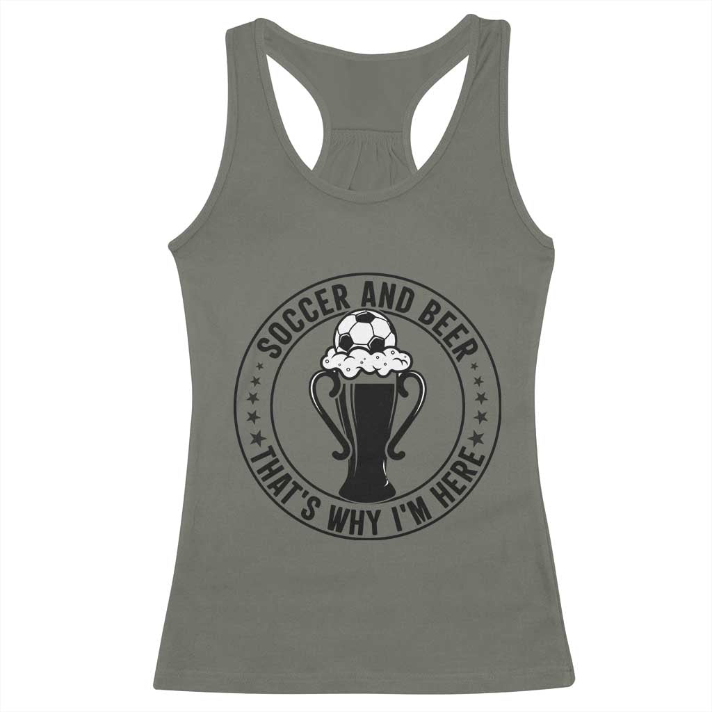 Soccer And Beer That Is Why I Am Here Racerback Tank Top Funny Football Drinking Team