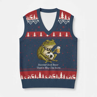 Funny Frog Lover V-Neck Knit Sweater Vest Soccer And Beer That Is Why I Am Here