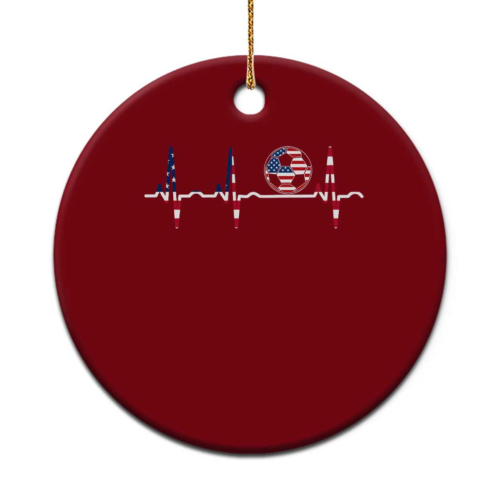 USA Soccer Heartbeat Ceramic Ornament American Flag Football Pulse