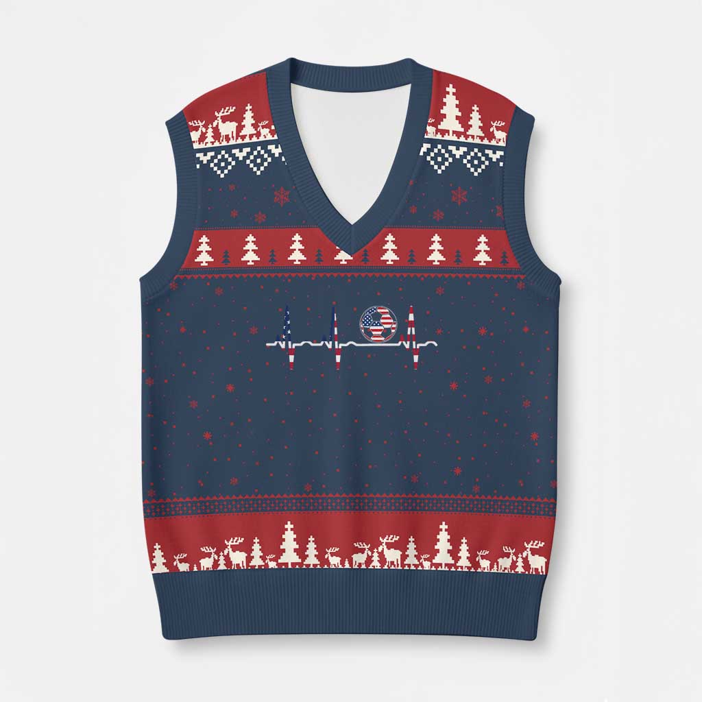 USA Soccer Heartbeat V-Neck Knit Sweater Vest American Flag Football Pulse