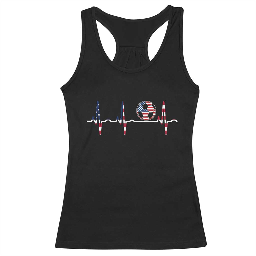 USA Soccer Heartbeat Racerback Tank Top American Flag Football Pulse