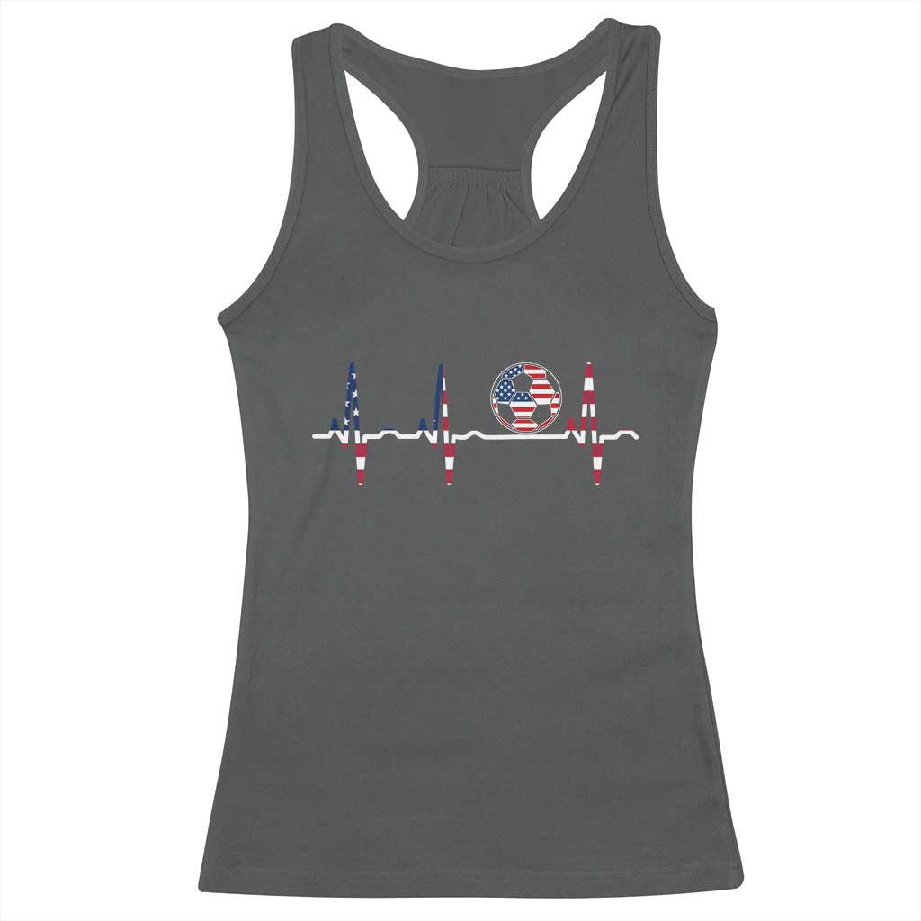USA Soccer Heartbeat Racerback Tank Top American Flag Football Pulse