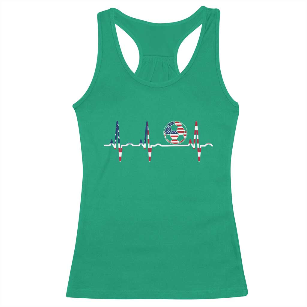 USA Soccer Heartbeat Racerback Tank Top American Flag Football Pulse