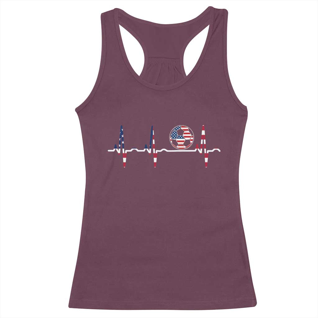 USA Soccer Heartbeat Racerback Tank Top American Flag Football Pulse