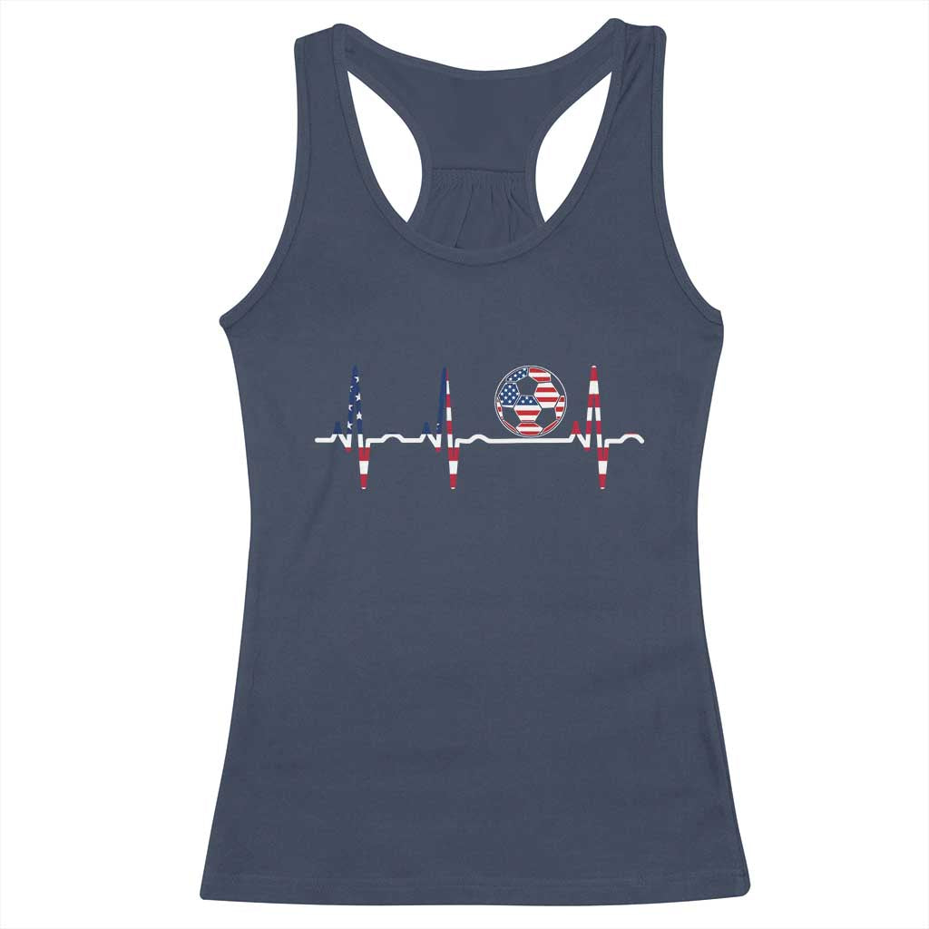 USA Soccer Heartbeat Racerback Tank Top American Flag Football Pulse