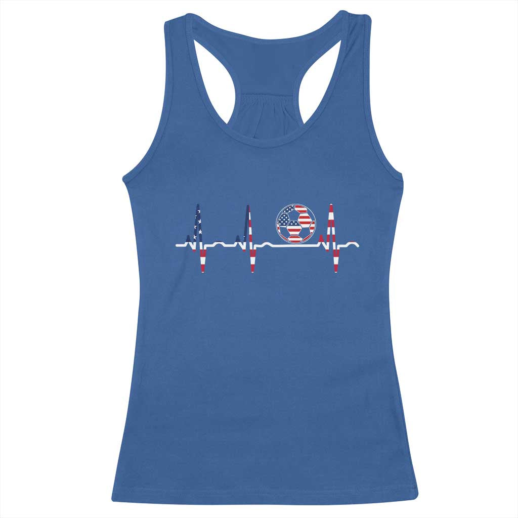 USA Soccer Heartbeat Racerback Tank Top American Flag Football Pulse