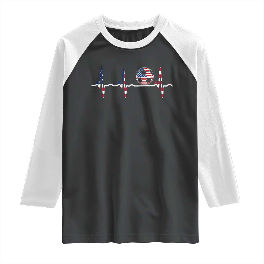 USA Soccer Heartbeat Raglan Shirt American Flag Football Pulse