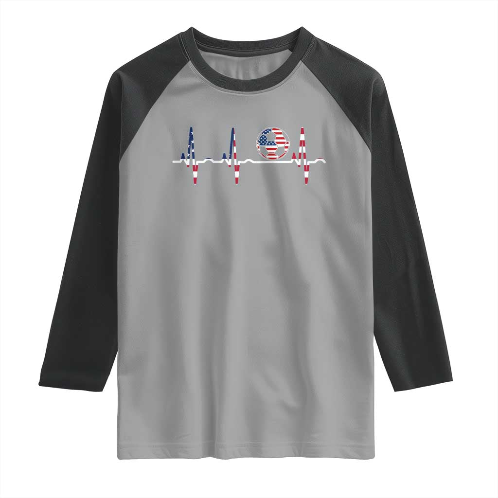 USA Soccer Heartbeat Raglan Shirt American Flag Football Pulse