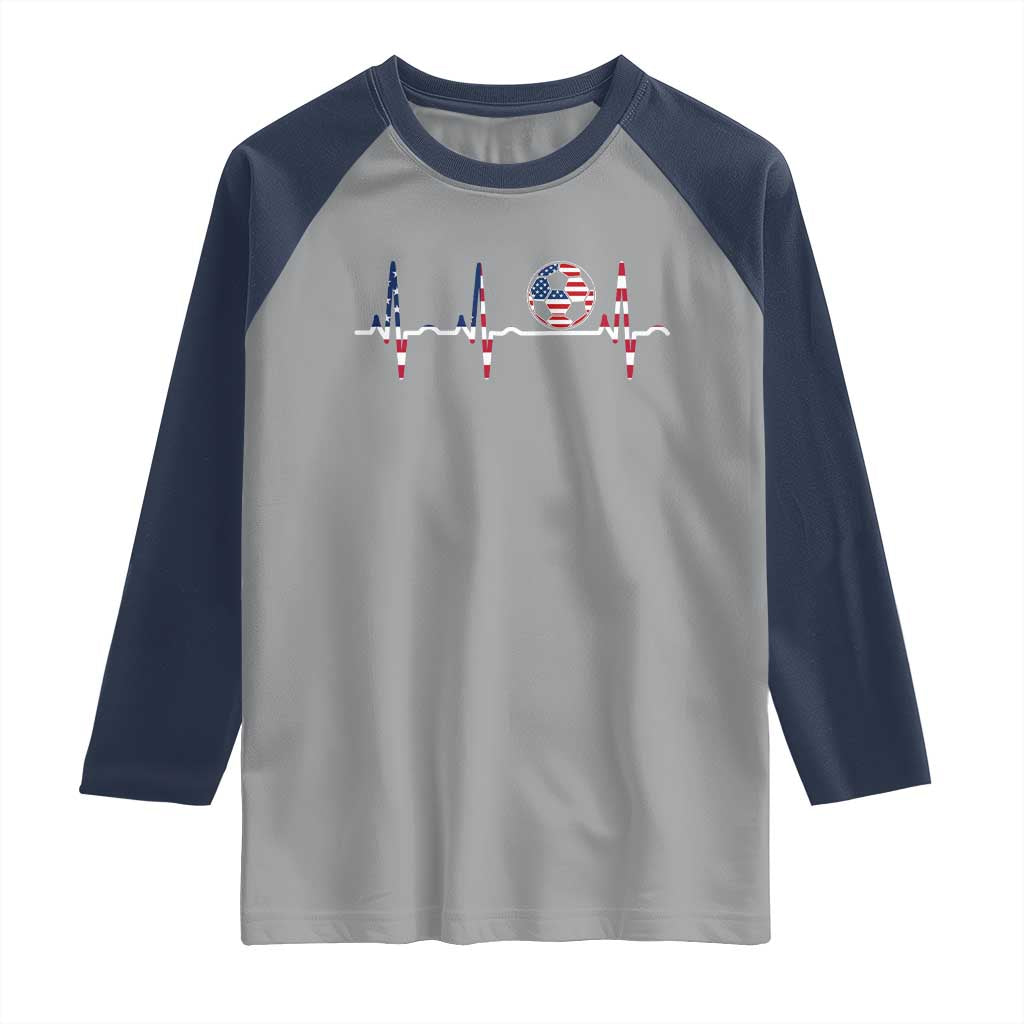 USA Soccer Heartbeat Raglan Shirt American Flag Football Pulse