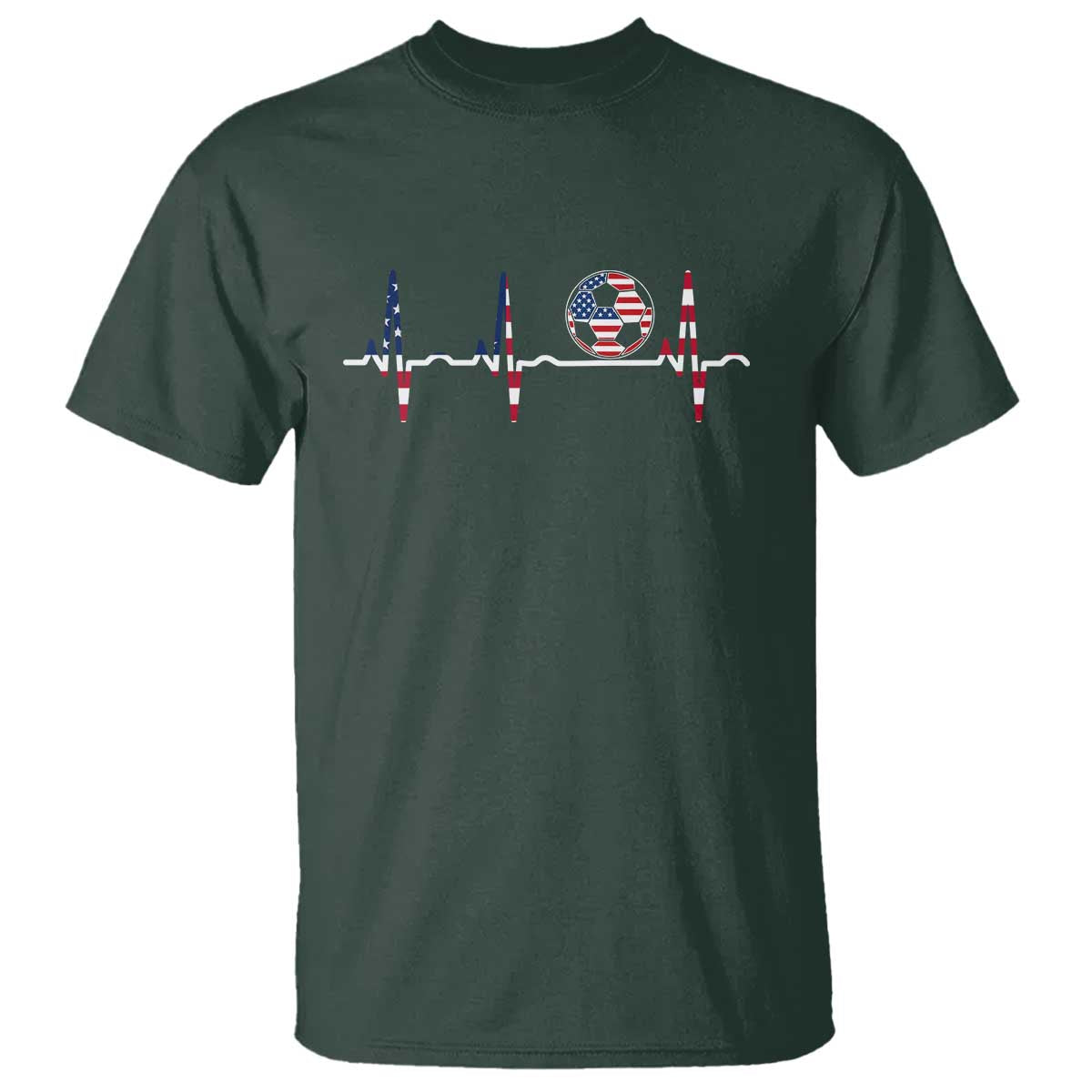 USA Soccer Heartbeat T Shirt American Flag Football Pulse