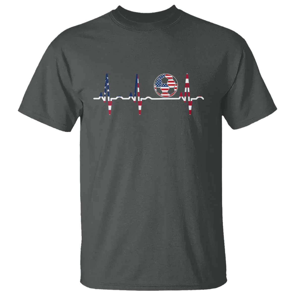USA Soccer Heartbeat T Shirt American Flag Football Pulse