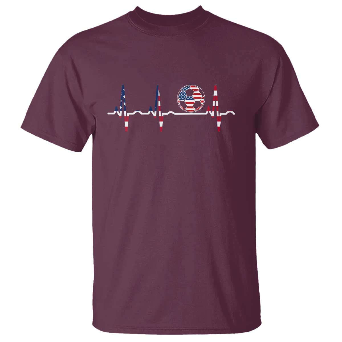 USA Soccer Heartbeat T Shirt American Flag Football Pulse