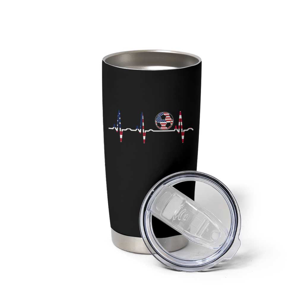 USA Soccer Heartbeat Tumbler Cup American Flag Football Pulse