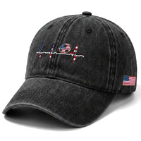 USA Soccer Heartbeat Washed Cotton Baseball Cap American Flag Football Pulse