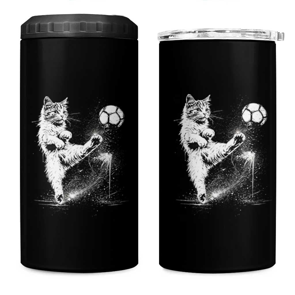 Cat Playing Soccer 4 in 1 Can Cooler Tumbler Funny Cat Lover Gift