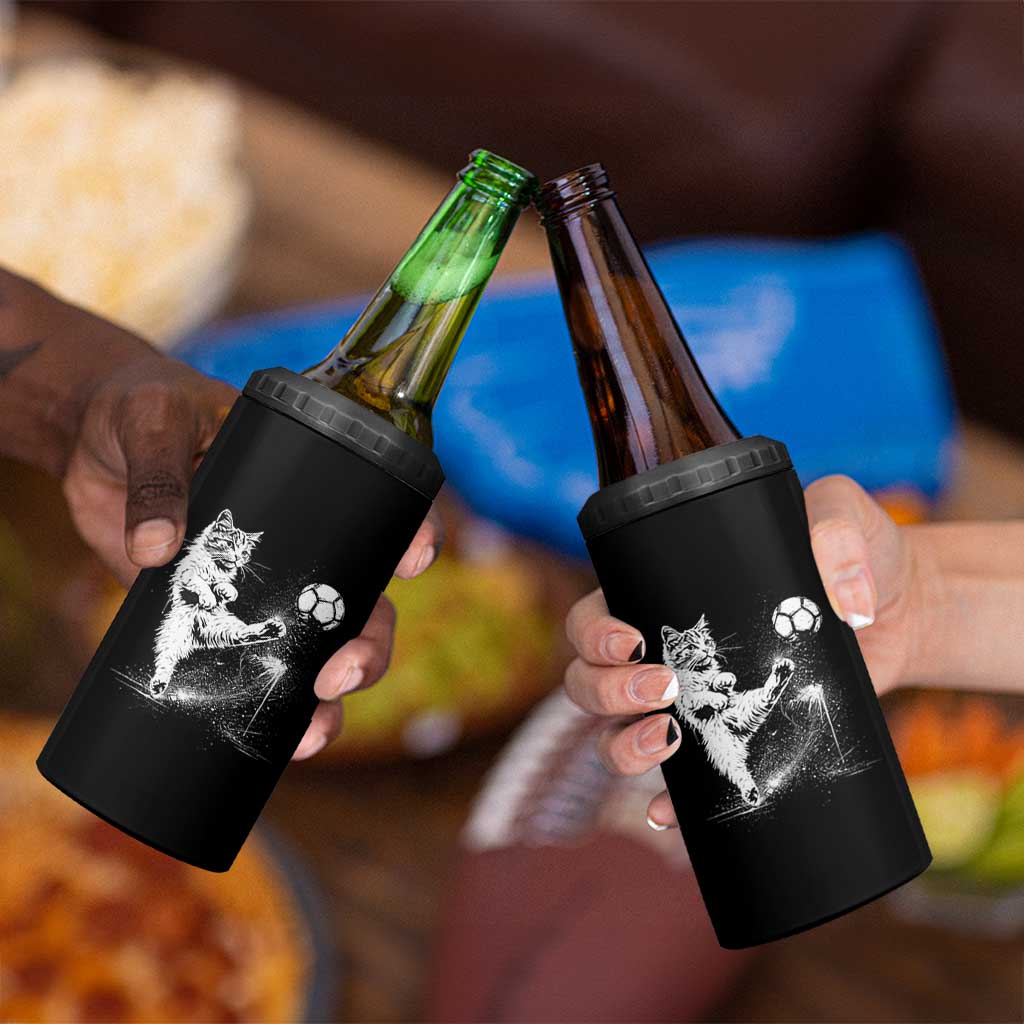 Cat Playing Soccer 4 in 1 Can Cooler Tumbler Funny Cat Lover Gift