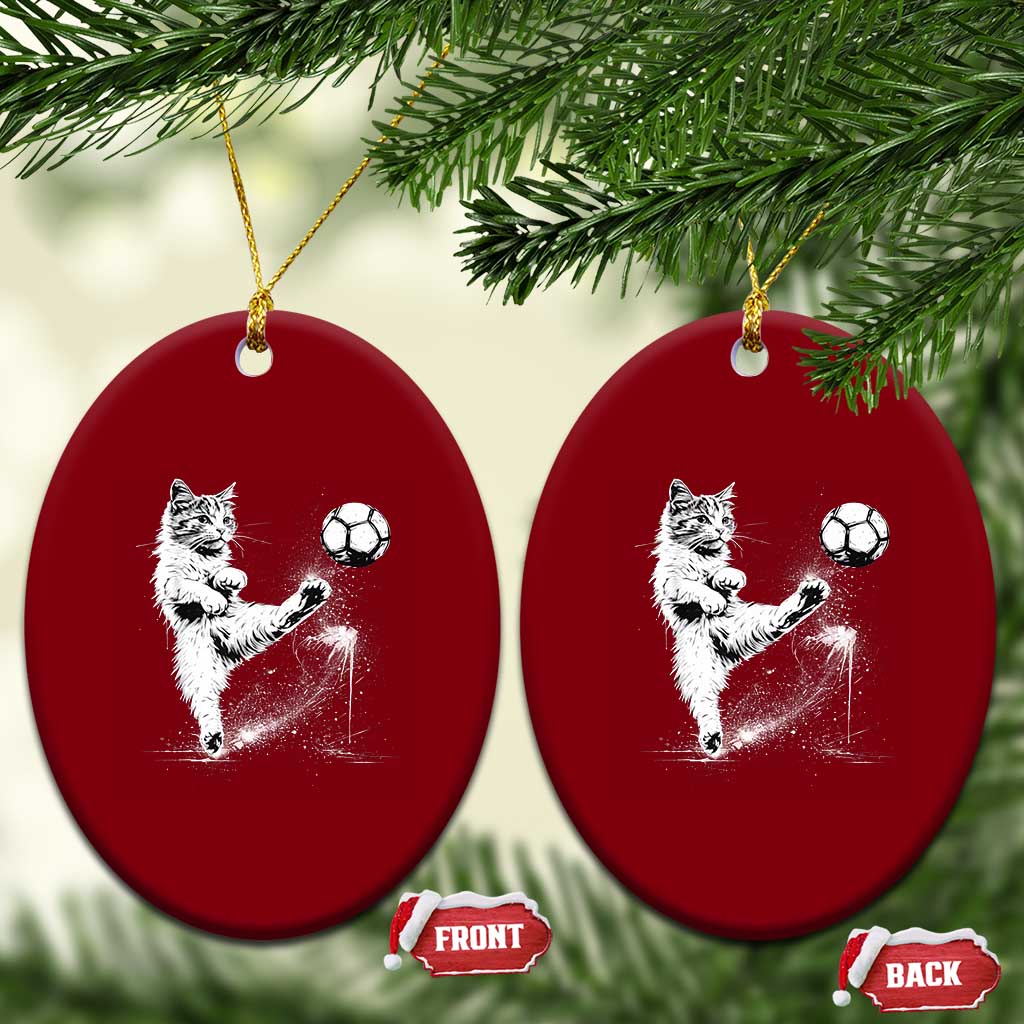 Cat Playing Soccer Ceramic Ornament Funny Cat Lover Gift