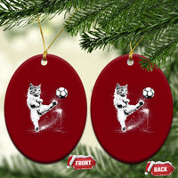 Cat Playing Soccer Ceramic Ornament Funny Cat Lover Gift