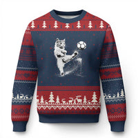 Cat Playing Soccer Ugly Christmas Sweater Funny Cat Lover Gift