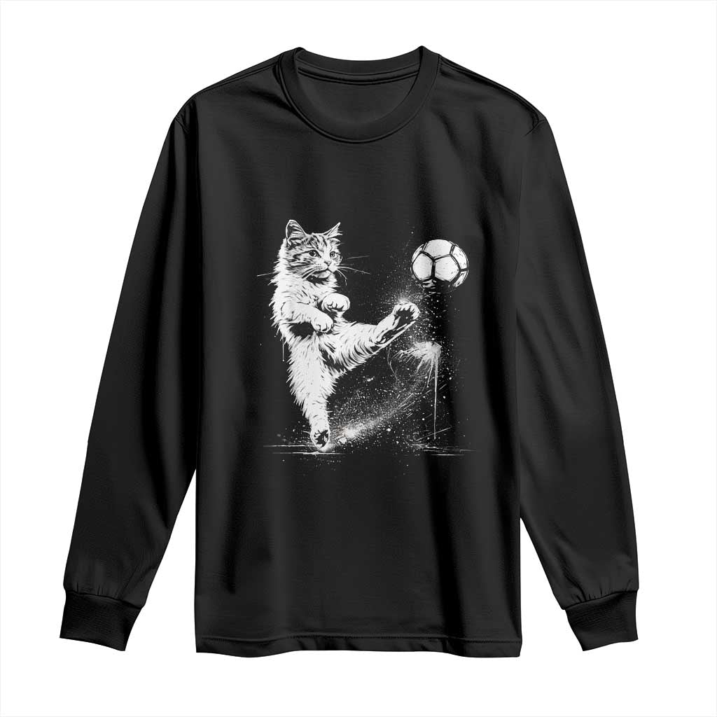 Cat Playing Soccer Long Sleeve Shirt Funny Cat Lover Gift