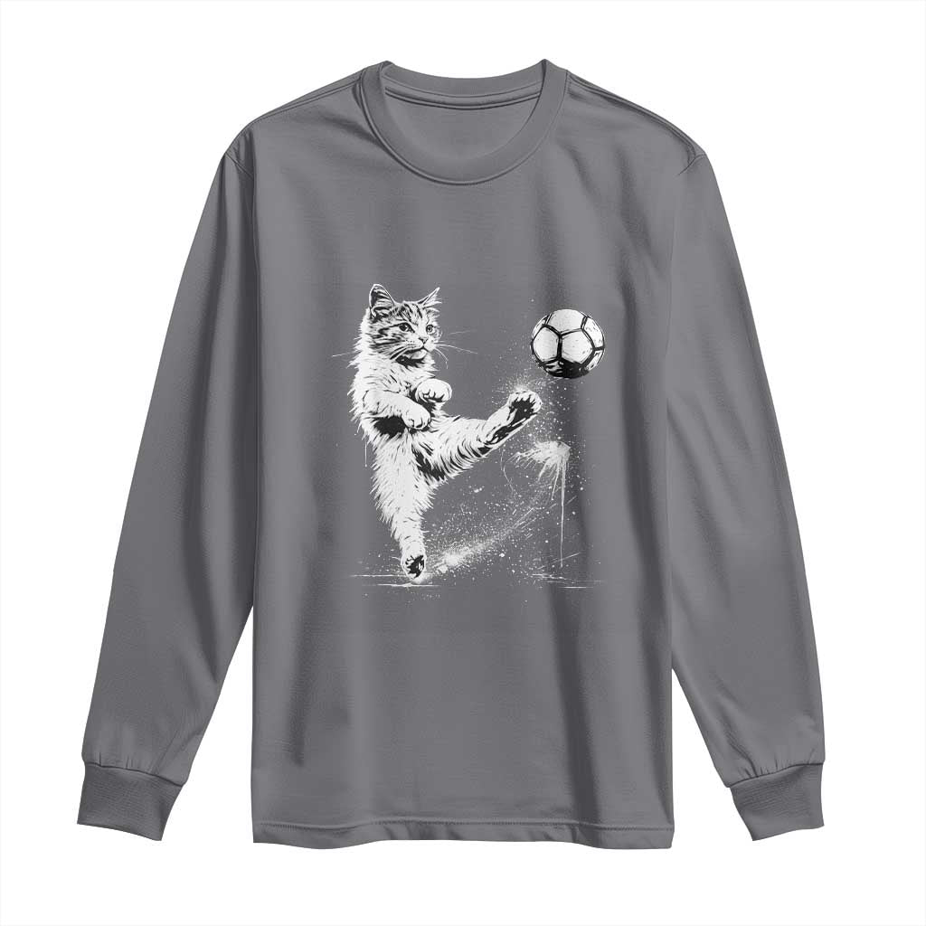 Cat Playing Soccer Long Sleeve Shirt Funny Cat Lover Gift