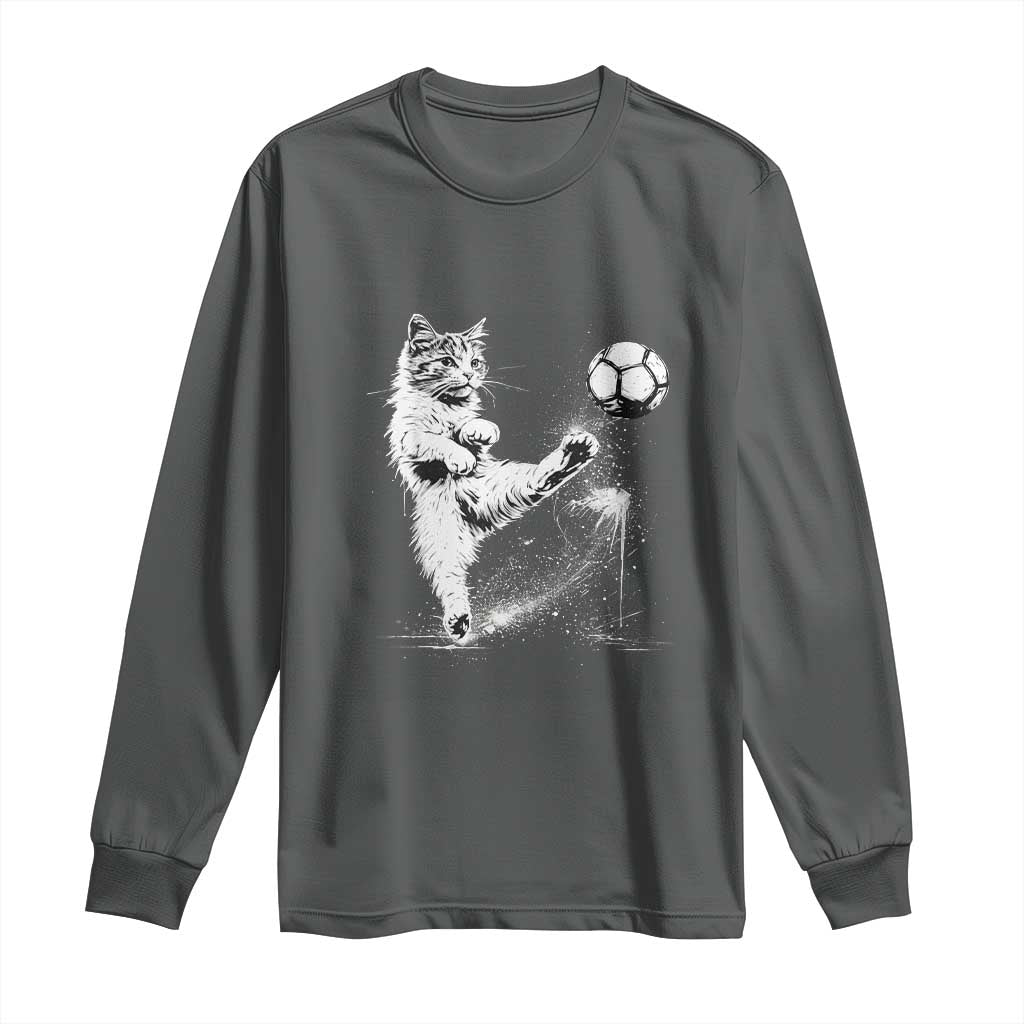 Cat Playing Soccer Long Sleeve Shirt Funny Cat Lover Gift