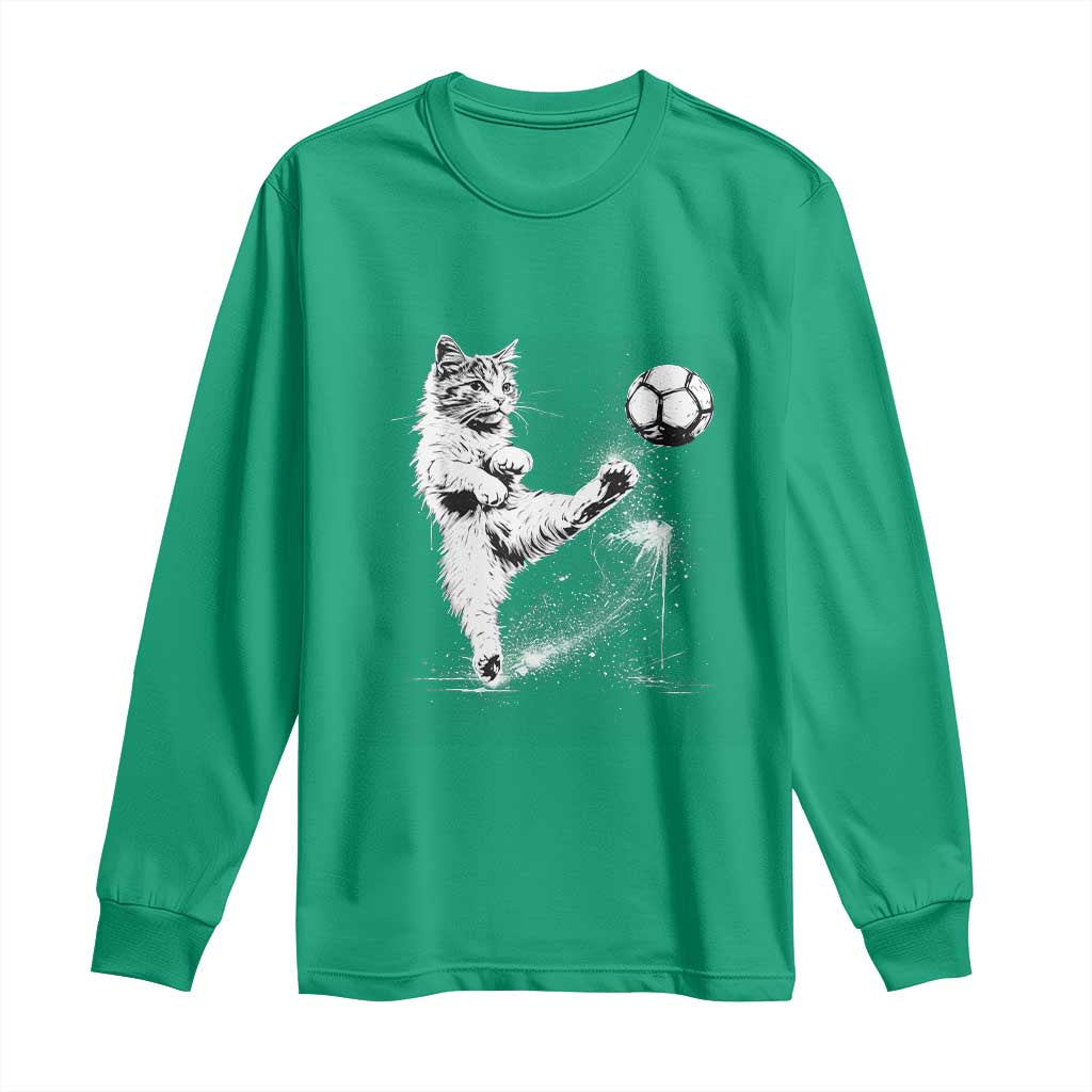 Cat Playing Soccer Long Sleeve Shirt Funny Cat Lover Gift