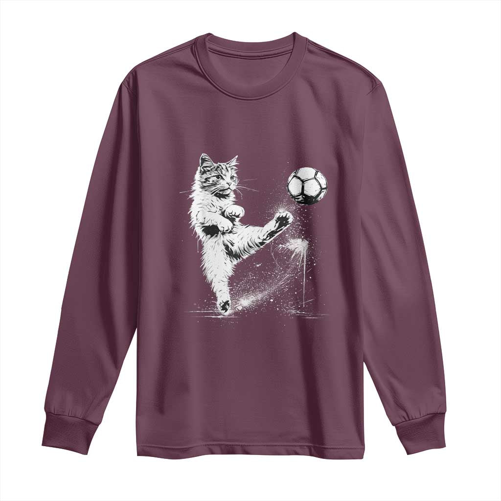 Cat Playing Soccer Long Sleeve Shirt Funny Cat Lover Gift