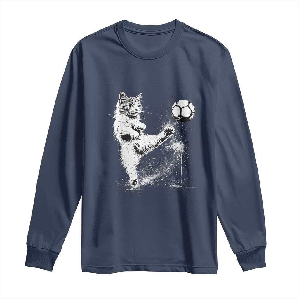 Cat Playing Soccer Long Sleeve Shirt Funny Cat Lover Gift