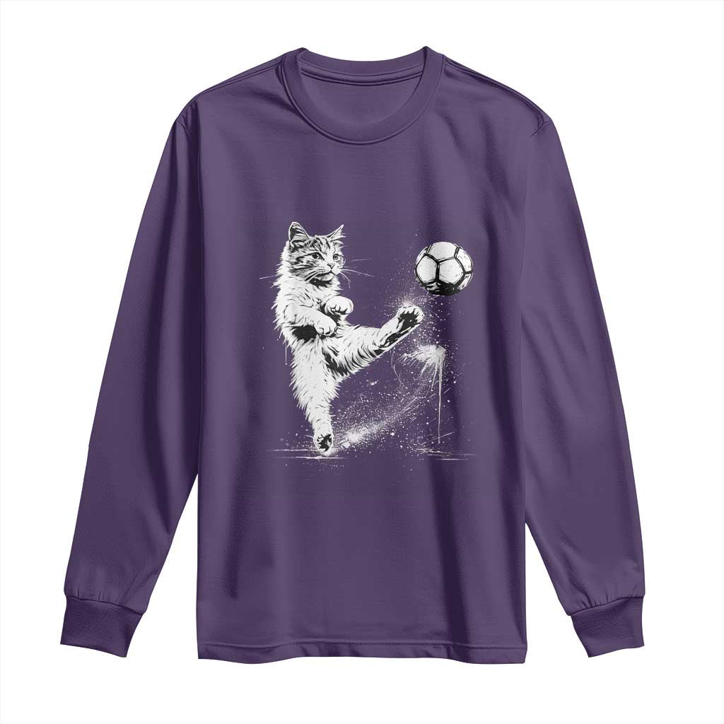 Cat Playing Soccer Long Sleeve Shirt Funny Cat Lover Gift