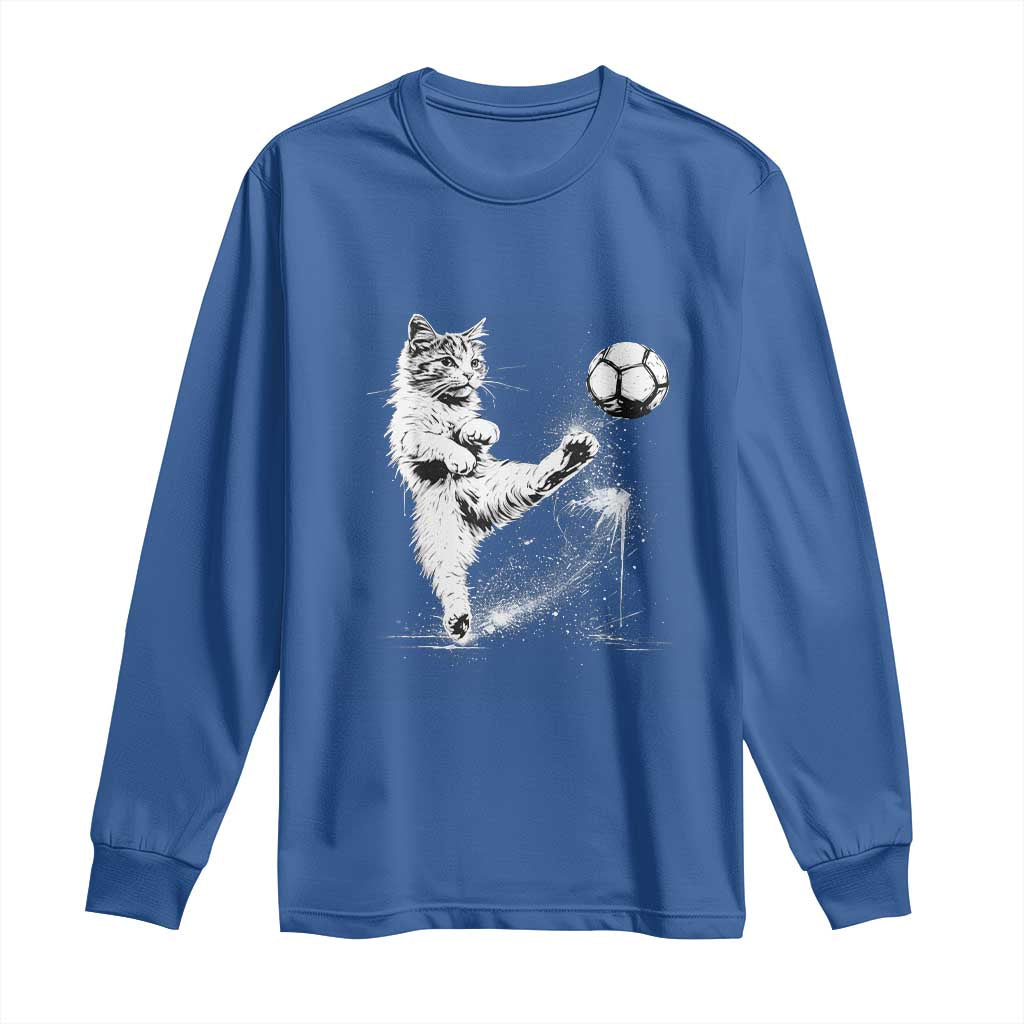 Cat Playing Soccer Long Sleeve Shirt Funny Cat Lover Gift