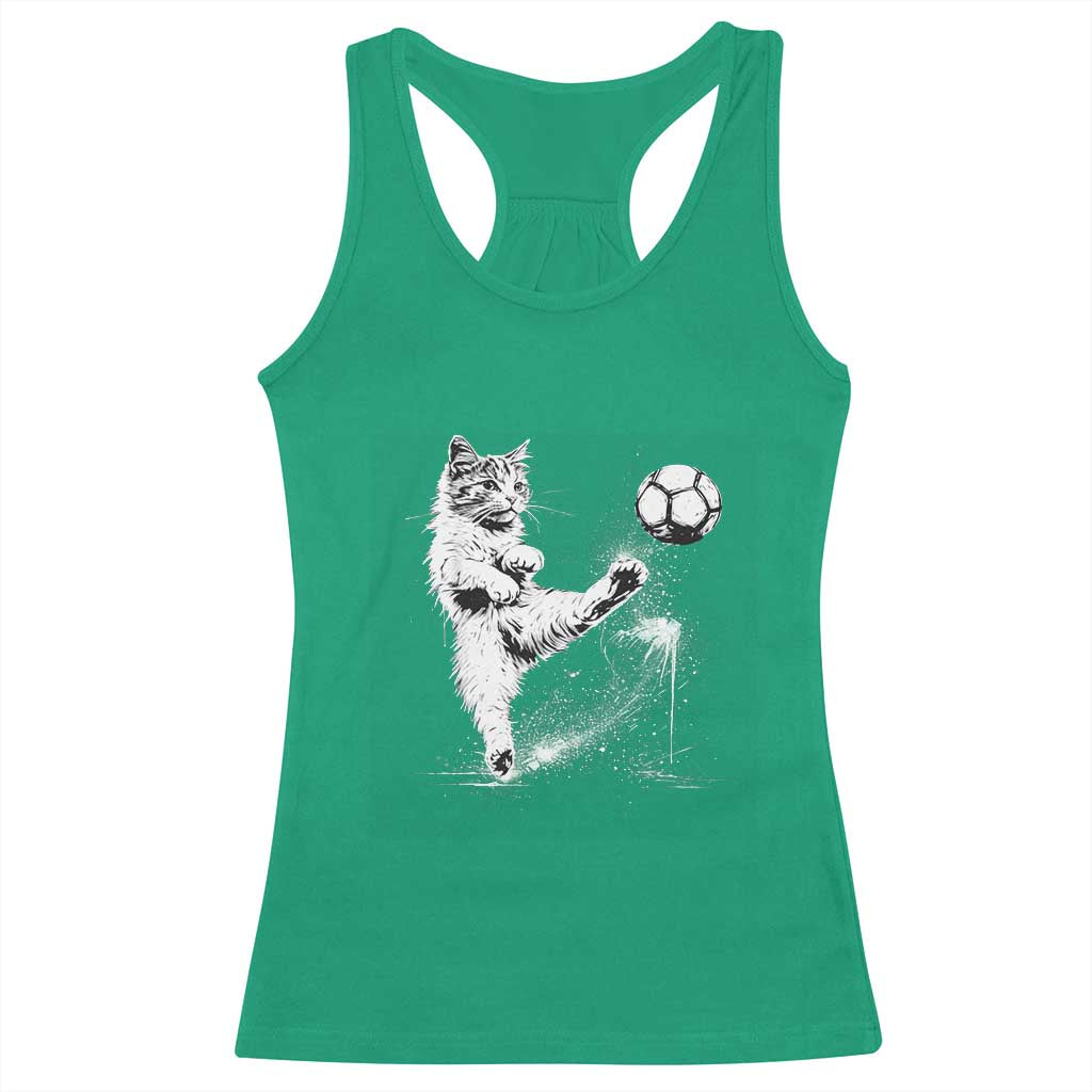 Cat Playing Soccer Racerback Tank Top Funny Cat Lover Gift