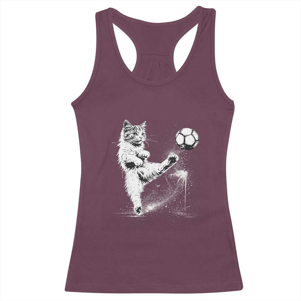 Cat Playing Soccer Racerback Tank Top Funny Cat Lover Gift
