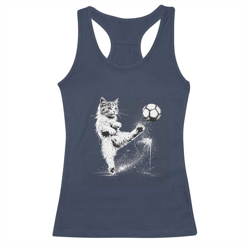 Cat Playing Soccer Racerback Tank Top Funny Cat Lover Gift