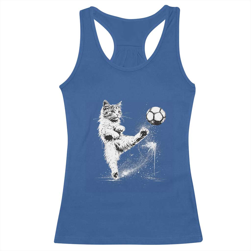 Cat Playing Soccer Racerback Tank Top Funny Cat Lover Gift