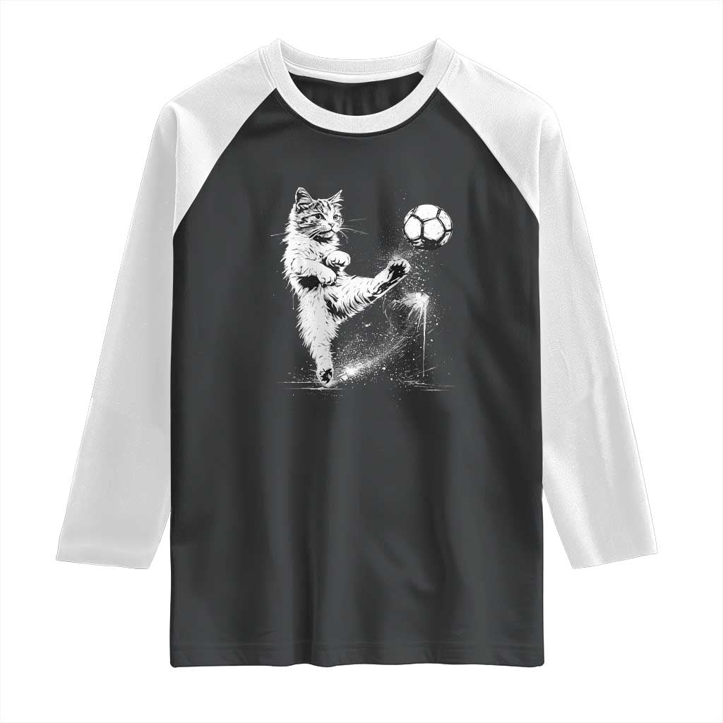 Cat Playing Soccer Raglan Shirt Funny Cat Lover Gift