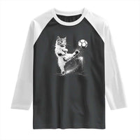 Cat Playing Soccer Raglan Shirt Funny Cat Lover Gift