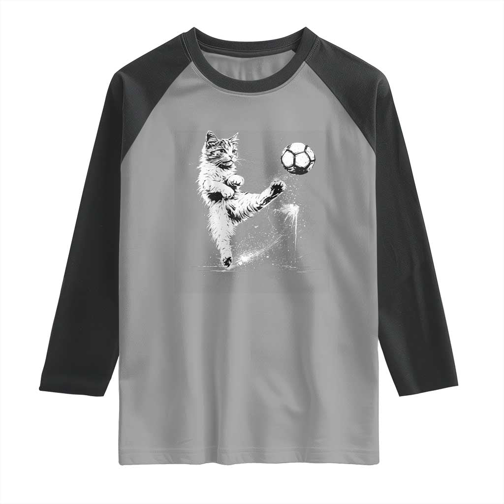 Cat Playing Soccer Raglan Shirt Funny Cat Lover Gift